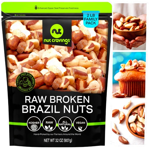 NUT CRAVINGS - Raw Broken Brazil Nuts, Unsalted, No Shell, Whole, (32oz - 2 LB) Bulk Nuts Packed Fresh in Resealable Bag - Kosher Healthy Snack, Natural Keto Vegan