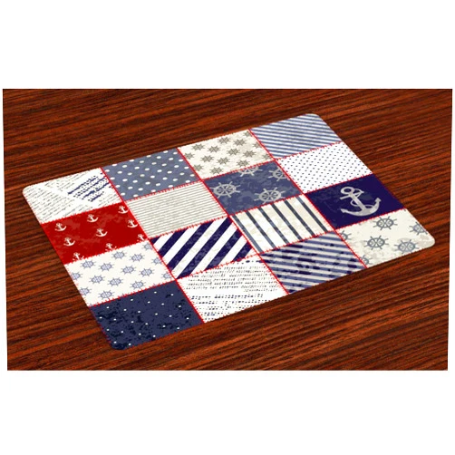 Lunarable Nautical Place Mats Set of 4, Maritime and Marine Life Design Vintage Sailor Knot Anchor Motifs, Washable Fabric Placemats for Dining Table, Standard Size, Vermilion Blue