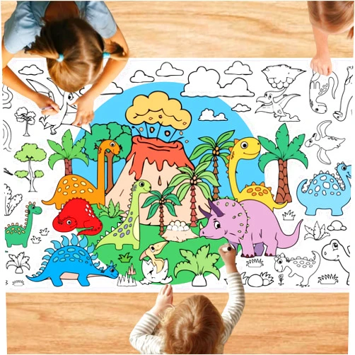 AUNMER Dinosaur Giant Coloring Poster,Summer Activities for Kids,Versatile 30 x 72 Inch Dinosaur Coloring Tablecloth for Summer Camp Activities,Color-in Activities Games Birthday Crafts