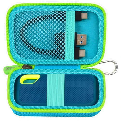 GWCASE Hard Case Compatible with SanDisk 500GB/ 1TB/ 2TB/ 4TB Extreme Portable SSD - Up to 1050MB/s - USB-C, USB 3.2 Gen 2 - External Solid State Drive. Carrying Travel Holder for USB Cable -Green (Box Only)