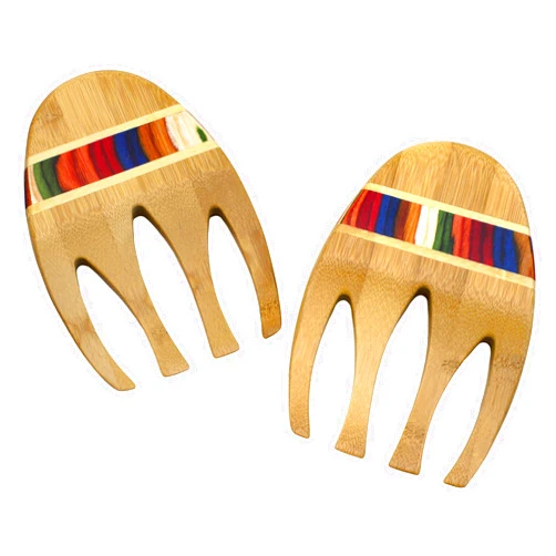 Totally Bamboo Baltique Marrakesh Collection Salad Hands Serving Utensils, Bamboo and Colored Birch Wood