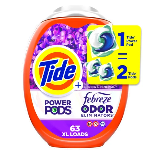 Tide Power Pods Laundry Detergent Pacs with Febreze, 63 Count, Spring & Renewal Scent, Febreze Freshness with Odor Eliminators