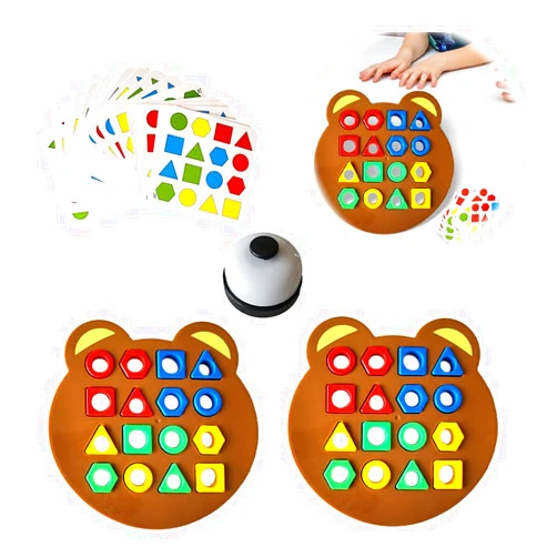 Fiopet Shape Matching Game Color Sensory Educational Toy, 2023 New Children Puzzles Geometric Shape Quick Matching Board, Cute Bear Shaped Checkerboard Interactive Board Game for Kids Ages 1-8 (2 Players)