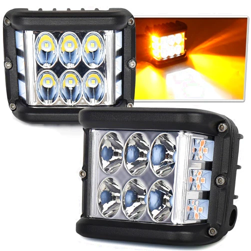 POVTOR Side Shooter LED Pod Lights, 4 inch Off Road LED Light Pods with Dual Side Yellow Solid/Strobe Function Spot LED Cubes Ditch Lights for Tractor Plow Truck ATV UTV SUV 4x4 Boat