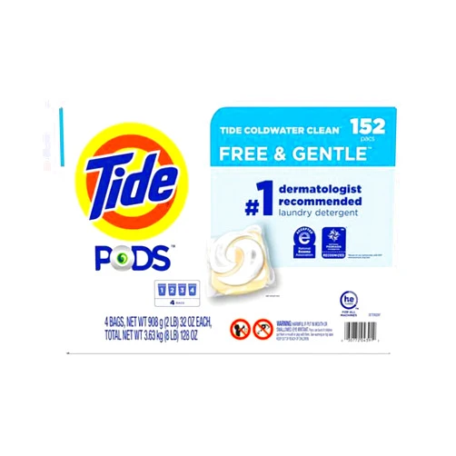 Tide PODS Liquid Laundry Detergent Pacs Free & Gentle 152-count, LARGE, White