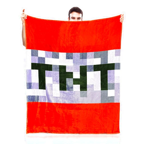 ZHIEND Warm and Cozy Mining Style Cartoon Flannel Blanket, Red Pixelated TNT Dynamite Theme Soft Plush Microfiber Kids Blanket for Boys Girls Seasons Birthday Gifts (TNT)