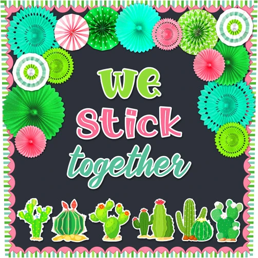 Qilery 55 Pcs Cactus Theme Bulletin Board Stick Succulent Bulletin Board Cutouts Colorful Honeycomb Paper Fans for Cactus School Classroom Chalkboard Wall Decoration Supplies