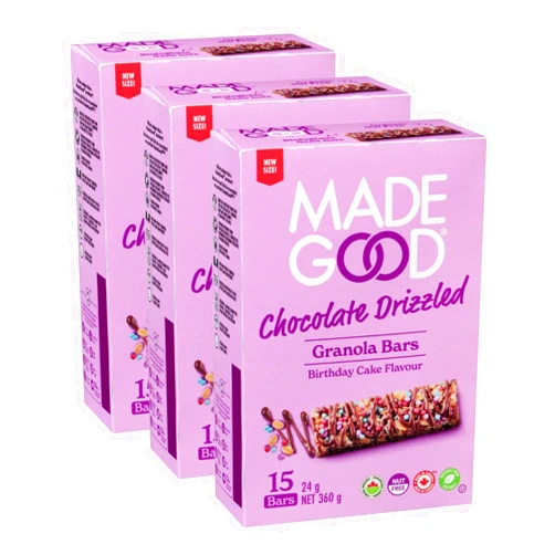 Generic MadeGood Granola Bars Chocolate Drizzled Birthday Cake Flavour - New Size, 15 x 24g, 360g/12.1 oz (Pack of 3) Shipped from Canada