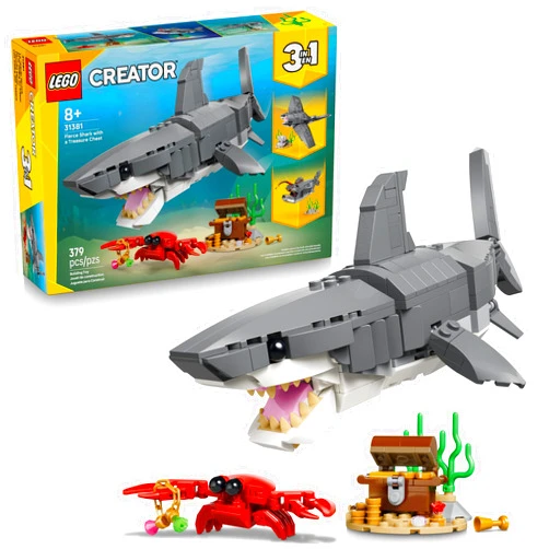 LEGO Creator Fierce Shark with a Treasure Chest Building Toy for Boys & Girls - Kids Build a Shark, Fish, or Manta Ray Animal Figure - Bedroom or Shelf Decor for Ages 8+ - 31381