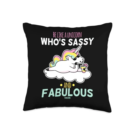 Fansinn.official Lazy Unicorn on a Cloud Throw Pillow, 16x16, Multicolor