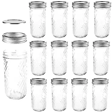 Nicunom 12 Pack Mason Jars Canning Jars, 12 Oz Jelly Jars Glass Jar with Regular Lids for Canning, Fermenting, Conserving, Syrups, Sauces, Jams, Baby Foods, Wedding Favors