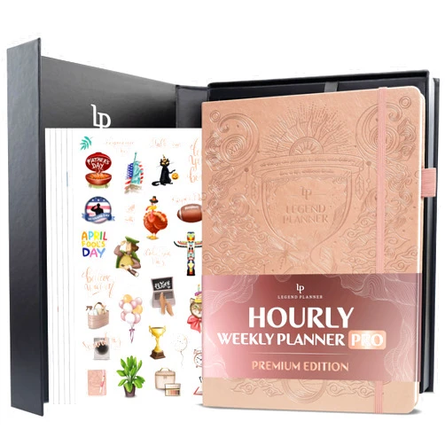 Legend Planner Legend Hourly Planner PRO Premium – Large Undated Schedule Planner with Time Slots – Personal & Work Organizer for Daily, Weekly & Monthly Planning – Time Management Planning – A4 Size (Rose Gold, Hourglass)