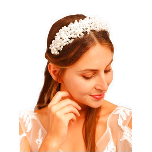 YERTTER Vintage Wedding Pearl Beads Crystal Tiara Hair Crown Handmade Bride Headband Bridal Greek Goddess Pearl Head Pieces for Wedding Prom Birthday Party