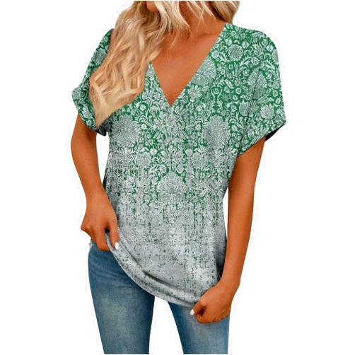 GOFULY Womens Summer Tops Floral Cute Tops Roll Up Short Sleeve Vneck Oversized Tee Shirts Fall Ruched Blouses Casual