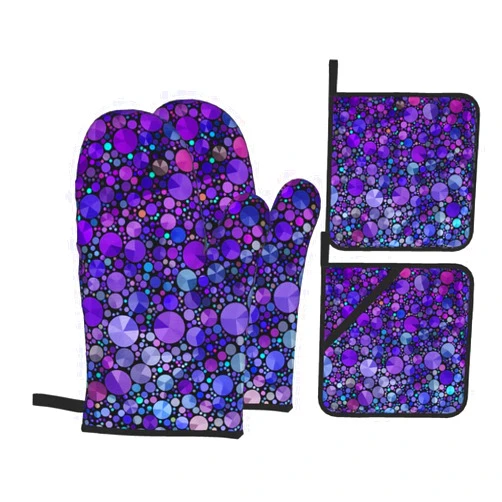 Antkondnm Purple Circles Oven Mitts and Pot Holders Set Heat Resistant Oven Gloves Flexible for Kitchen Cooking Baking Grilling Microwave