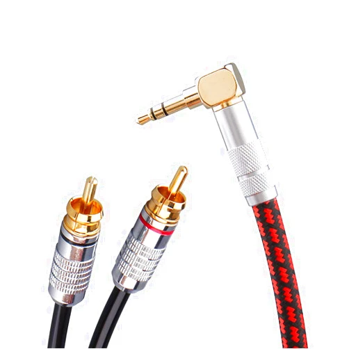Primda Primeda Audiophile Audio Cable Stereo 3.5mm Male to 2 RCA Male Red for Smartphone, MP3,CD, Tablets, Speakers,Home Theater,HDTV (Right Angle 3.5mm (6 Feet))