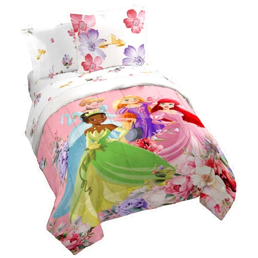 Jay Franco Disney Princess Queen Size Comforter Set - 7 Piece Bedding Includes Sheet Set & Pillow Covers - Super Soft Cozy Floral Bedding with Cinderella and Ariel