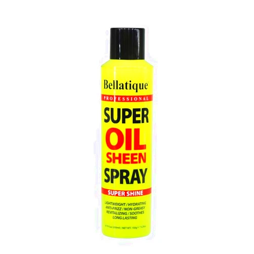 BELLATIQUE Super Oil Sheen Spray (6.76 oz) - Super Shine. Lightweight, Hydrating, Anti-Frizz, Non-Greasy, Revitalizing, Soothes, Long Lasting, Deep Conditioning, Strengthening, Quick & Easy.