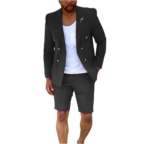 Trasign Shorts Suits for Men 2 Piece Slim Fit Double Breasted Mens Shorts Suit Set Casual Prom Summer Beach Wedding Tuxedos