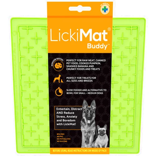 LickiMat Classic Buddy Slow Feeder for Dogs Lick Mat Boredom Anxiety Reducer Perfect for Food Treats Yogurt Liquid Food Peanut Butter Fun Alternative to a Slow Feed Dog Bowl, Green