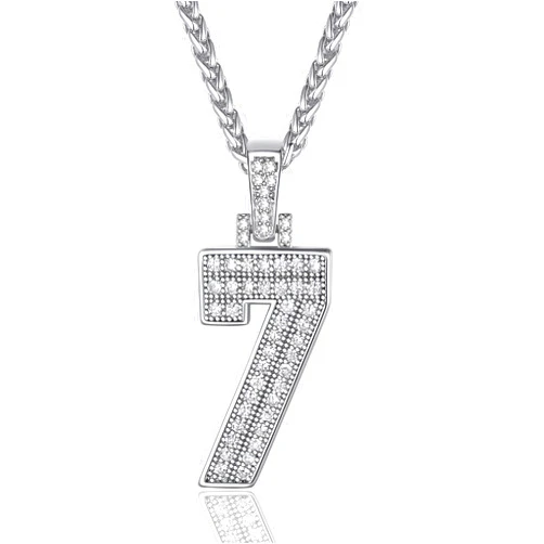 ChainsProMax Men Cubic Zirconia 0-9 Number Pendant, Bling Initial Letter Necklace, Lucky Jewelry Necklace, Gold Plated/Silver Color-Send Gift Box