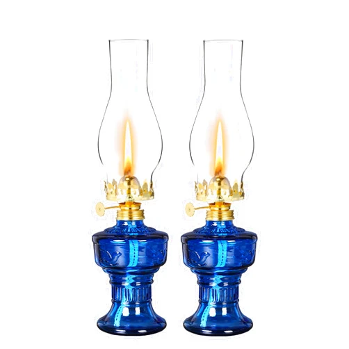 DNRVK 2 Pieces Rustic Oil Lamp Lantern Vintage Color Glass Kerosene Lamp 12.8''Chamber Oil Lamps for Indoor Use Home Decor Lighting Classic Old Hurricane Lamp for Emergency Lighting