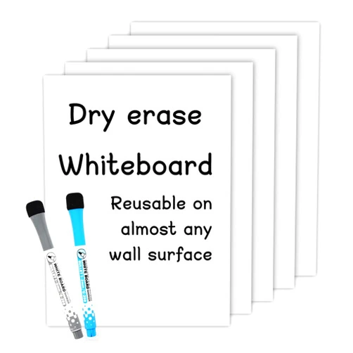 MVISUAL Self-Stick Dry Erase Sheets for Wall, Dry Erase White Board 9 x 12 Inch 5 Pack and 2 Marker, Whiteboards Restickable on Almost Any Wall surfacee