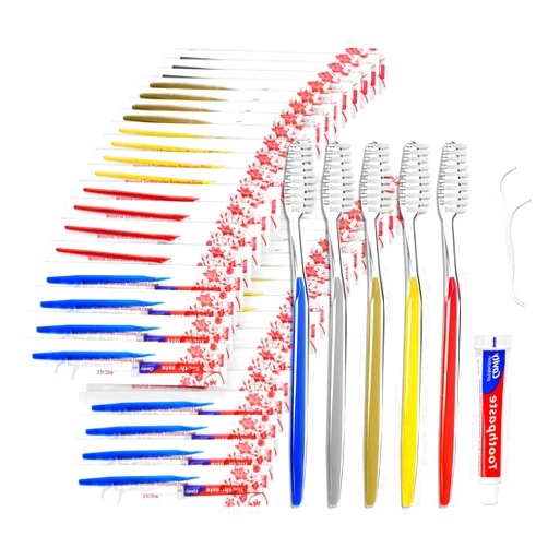Skourvut Disposable Toothbrushes with Toothpaste and Floss Individually Wrapped, 5 Colors Bulk Toothbrush and Toothpaste 10g, Dental Floss Pick, Bulk Hygiene Kits for Homeless,Air Bnb/Hotel/Guest (50)