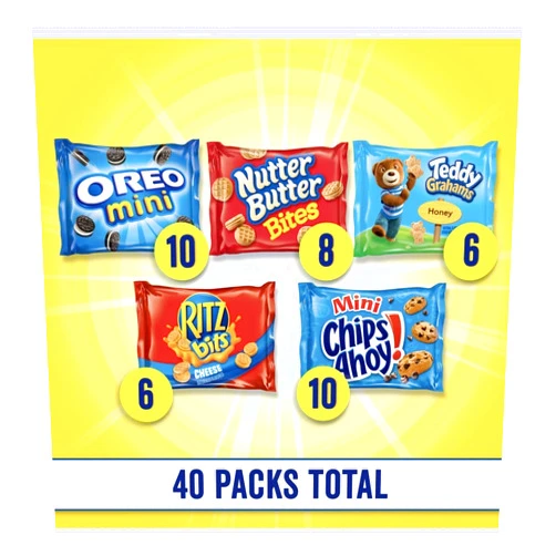 ONDAGO Oreo Minis, Chips Ahoy, Ritz Bits, Nutter Butter, Teddy Grahams Variety Pack - Nabisco Cookies Assortment (40 Count)