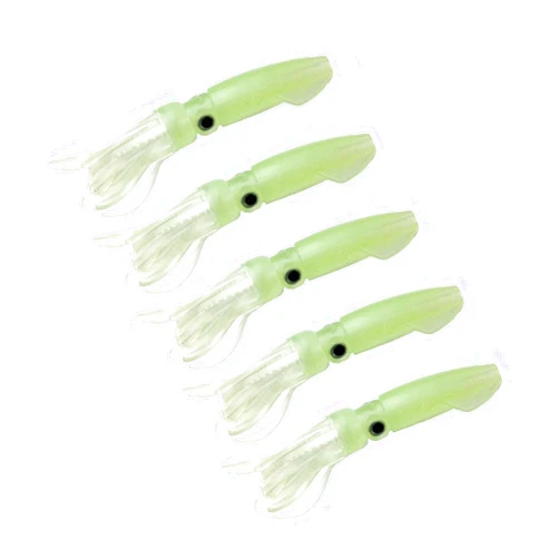 Mimilure Soft Luminous Octopus Trolling Saltwater Bait Squid Skirt Fishing Lures Glow in Dark,4.13inch,(Green 5pcs)
