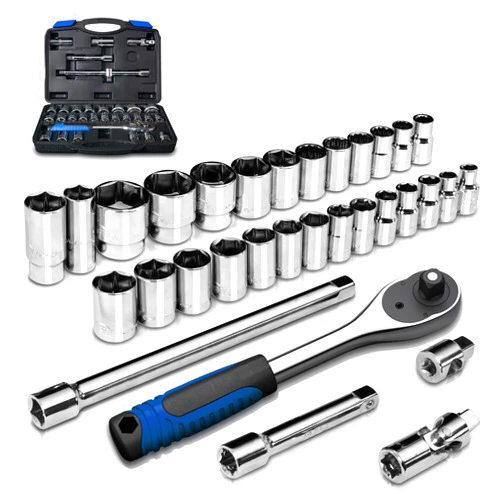 Pgroup 1/2 inch Drive 8mm-32mm Metric socket set, 32-piece Mechanic Tool Socket Ratchet Wrench Set, for Auto Repairing & Household