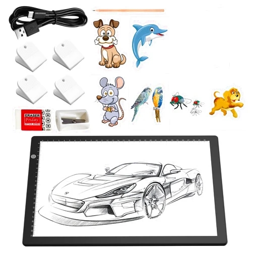 KOBAIBAN A4 Light Pad with 4 Clips, Ultra-Thin LED Light Board for Diamond Painting, Stepless Dimmable Brightness USB-C Power Light Table for Tracing, Light Box for Sketching, Drawing, Weeding Vinyl