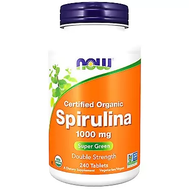 NOW Supplements, Certified Organic, Spirulina 1000 mg (Double Strength), Rich in Beta-Carotene (Vitamin A) and B-12 with Naturally Occurring GLA , 240 Tablets