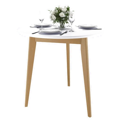 DAIVA CASA Orion Light 31 inch 3 Legs Round Table for 3 Person-Birch Solid Wood Kitchen & Dining Room Furniture - Mid Century Modern Scandinavian Style–White Brown Table for Small Space