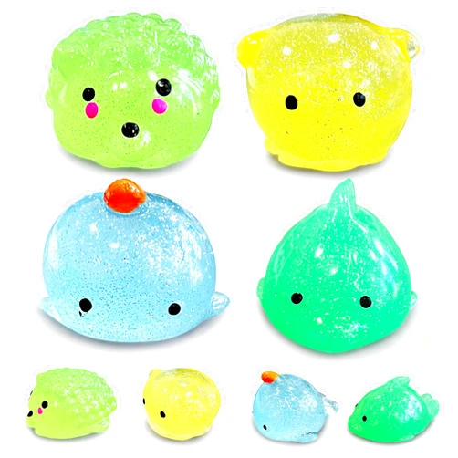 JIAHO 4 Pcs Jumbo Glitter Mochi Squishy Toys for Kids Party Favors, Kawaii Squishies, Sea Animals Sensory Toys for Classroom Prizes, Easter Basket and Goodie Bag Stuffers, Stress Balls Squeeze Toys