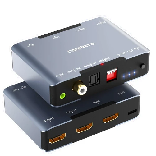 Cenmate 8K@60Hz HDMI Splitter 1 in 2 Out, HDMI 2.1 Splitter Supports 4K@120Hz, EDID, 48 Gbps, VRR, ALLM, 3D, HDR 10, HDCP2.3, Dolby Vision Atmos, Audio Extractor, NO ARC