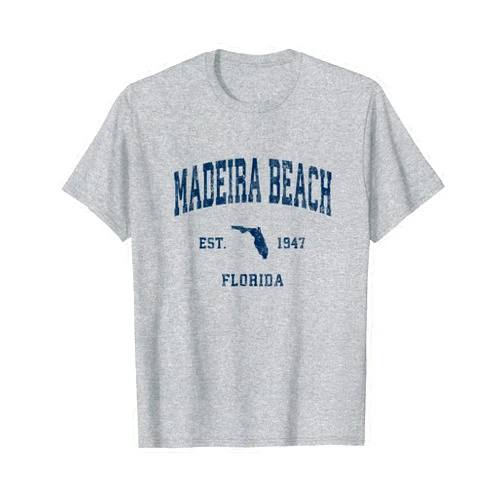 Madeira Beach FL Retro T-Shirts & Gifts Madeira Beach Florida FL Vintage Athletic Navy Sports Design T-Shirt