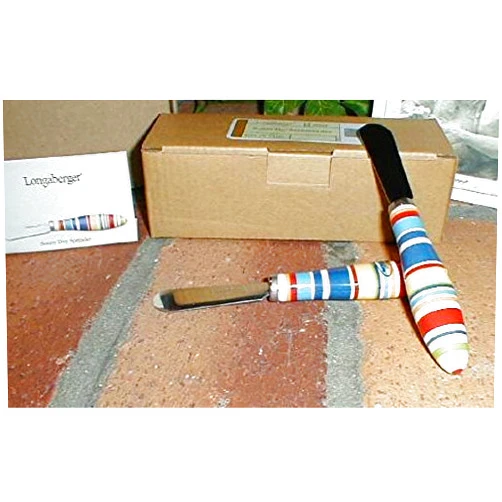 Longaberger Spreaders Set Of 2 Pottery Sunny Day Stripe Red White Blue Pottery New In Box