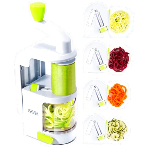 NUNEWARES Spiralizer Vegetable Slicer (4-in-1 Rotating Blades) Heavy Duty Veggie Spiralizer with Strong Suction Cup, Zucchini Spiral Noodle/Zoodle/Spaghetti/Pasta Maker (Recipe Book and Cleaning Brush)