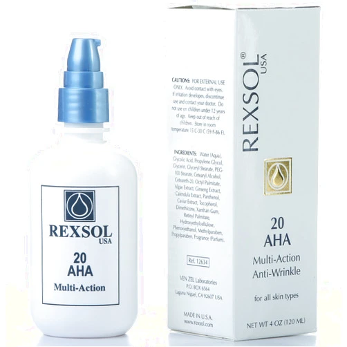 REXSOL 20 AHA Multi-action Anti-Wrinkle Cream | With Vitamin E, Algae Extract, Ginseng Extract, Calendula Extract, Caviar Extract | Diminishes appearance of fine lines & wrinkles. (120 ml / 4 fl oz)