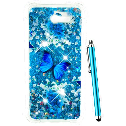 CAIYUNL Glitter Case for Galaxy J7 2017 /J7 V / J7 Prime / J7 Perx / J7 Sky Pro/Samsung Halo Bling Floating Liquid Cover Clear TPU Cute Luxury Design Women Men Girls Slim TPU Protective-Blue Butterfly