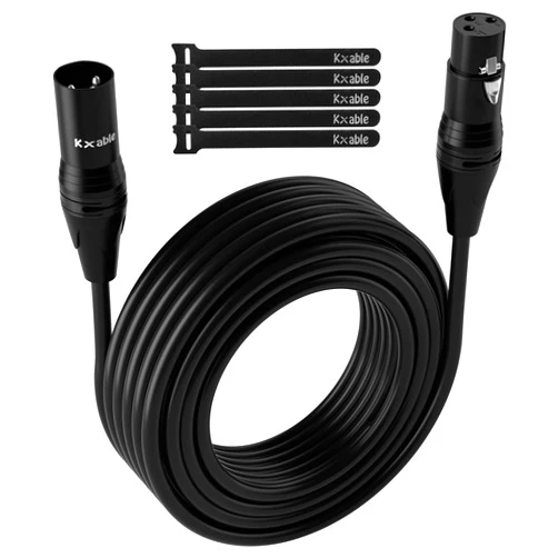 Kxable XLR Microphone Cable 75 Feet, 3 Pin Shielded Balanced Male to Female Mic Cord, Zinc Alloy Shells, OFC, Heavy-Duty Patch Cable for Amplifier, Speaker, Mixer with 5 Cable Ties