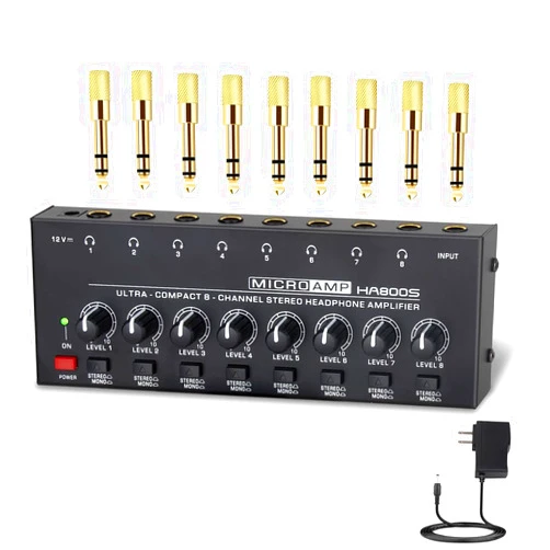 COKYIS Headphone Amplifier - Stereo/mono switching Ultra-Compact Audio Mini Amplifier with power Upgraded headphone amplifier 8 channel Suitable for Sound Mixer, Metal, HA800S