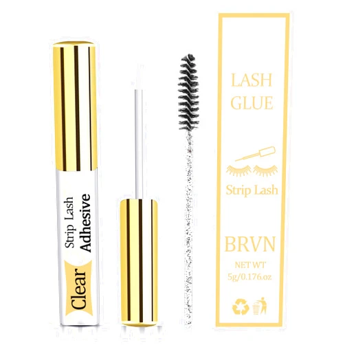BRVN Clear Eyelash Glue for False Lashes,Waterproof Eye Lash Glue Suitable for Sensitive Eyes,Latex-Free,Super Strong Hold Lash Adhesive 0.176oz(Clear)