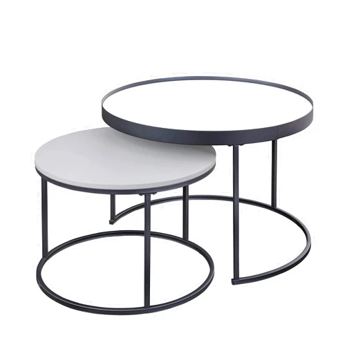 Walker Edison Modern Industrial Two-Tier Round Nesting Coffee Tables, Set of 2, Grey
