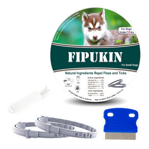 Fipukin Natural Ingredients Flea Repellent Collar for Small Dogs,Safe and Effective Flea and Tick Repellent, Waterproof,8 Months Protection Each Collar,Free Comb and Tick Scoop,13.8 Inches,2-Pack
