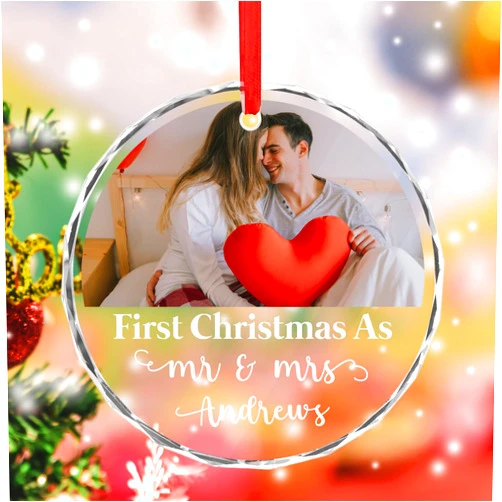 Jvafk Personalized Christmas Ornament 2024 Personalized First Christmas Ornaments Custom Crystal Christmas Ornament for Newly Couple, Kids, Family, Christmas Tree Decor, Gifts