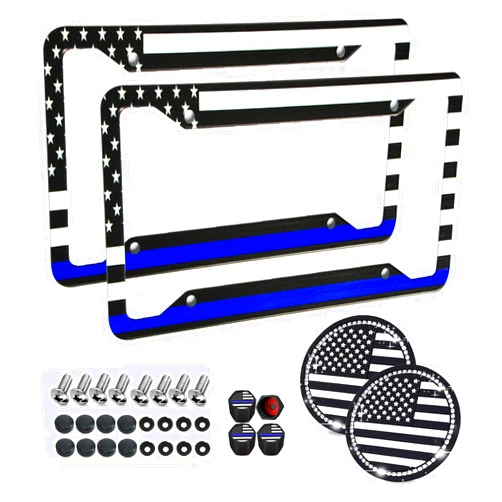 CoPvner 2 Pack License Plate Frame for Car Metal Aluminum Rust-Proof License Plate Holder Cover Front Rear Number Tag Frame for Men Women (Black Flag)