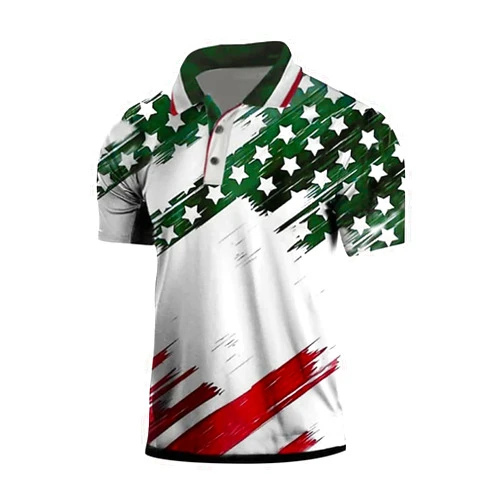 JPLZi Men American Flag Golf Shirts 4th of July Short Sleeve Performance Moisture Wicking Quick Dry USA Patriotic Polo Shirt