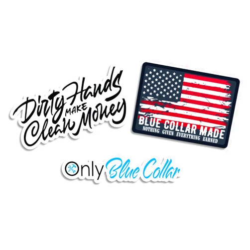 Sticky Expressions | Only Blue Collar, Dirty Hands Clean Money Sticker & American Flag Hard Hat Stickers for Men (3 Pcs) – Durable, Waterproof Hard Hat Stickers for Men.